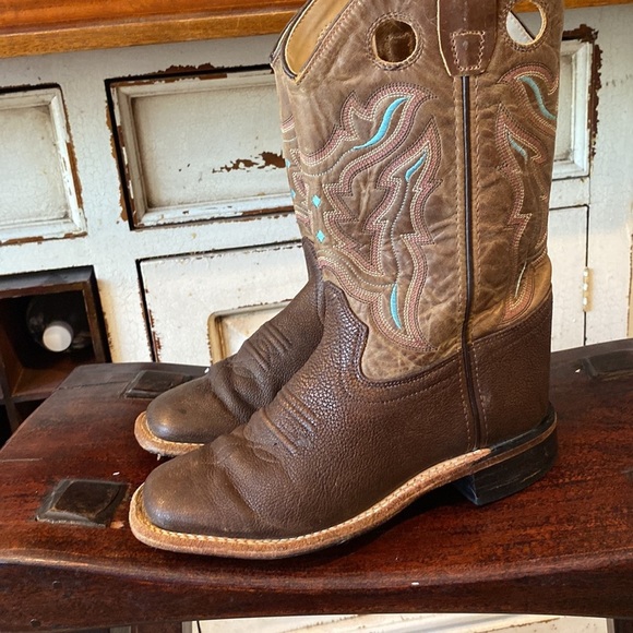 Kids OLD WEST BROWN SQUARE TOE BOOTS - Picture 6 of 9